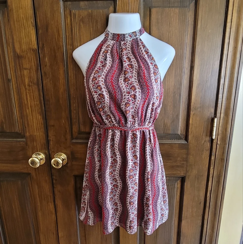 Love 21 Halter Dress Sz S Orange Gray & Cream W 24 P2P 16 L 19 - Picture 1 of 5